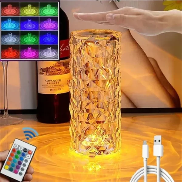 3 16 Colors Crystal Rose Table Lamp Led Rose Light Decoration Remote Control Romantic Diamond Atmosphere 2