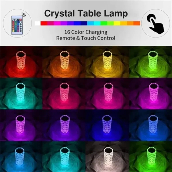 3 16 Colors Crystal Rose Table Lamp Led Rose Light Decoration Remote Control Romantic Diamond Atmosphere 3