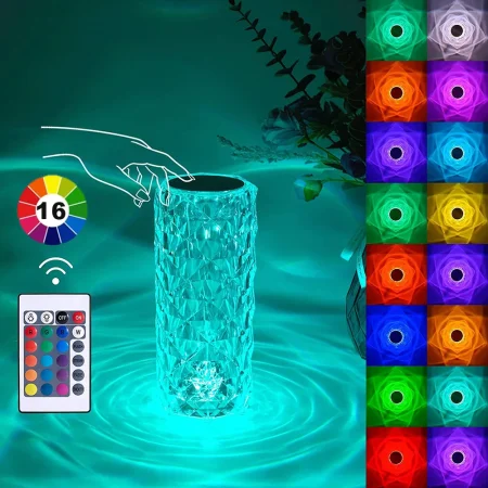 3 16 Colors Crystal Rose Table Lamp Led Rose Light Decoration Remote Control Romantic Diamond Atmosphere