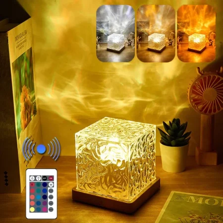 3 16 Colors Dynamic Rotating Water Ripple Projector Night Light Flame Crystal Lamp For Living Room