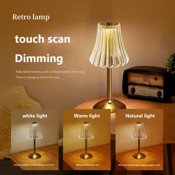 Acrylic Atmosphere Lamp Rechargeable Touch Control Cordless Desk Lamp 3 Colors Dimmable Crystal Table Lamp For 1