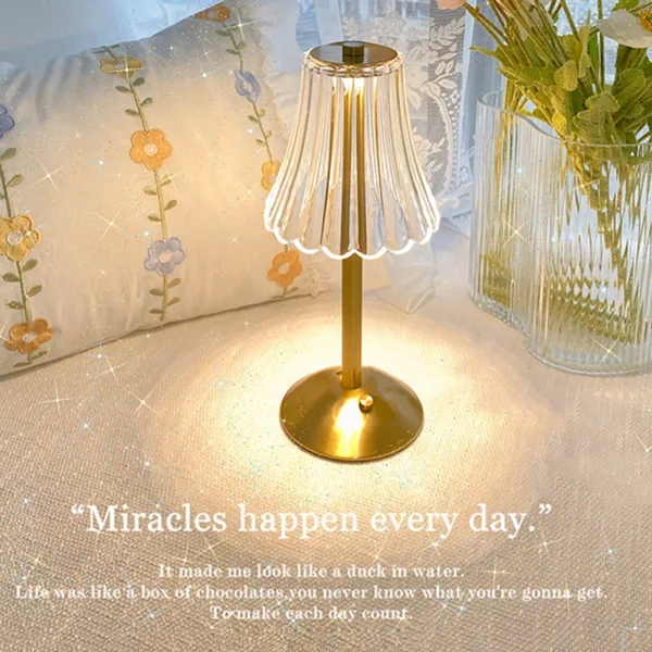 Acrylic Atmosphere Lamp Rechargeable Touch Control Cordless Desk Lamp 3 Colors Dimmable Crystal Table Lamp For 2