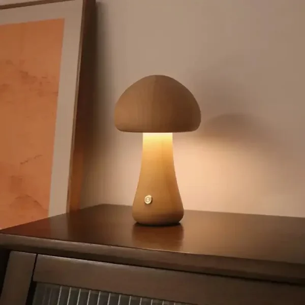 Ins Led Night Light With Touch Switch Wooden Cute Mushroom Bedside Table Lamp For Bedroom Childrens 1