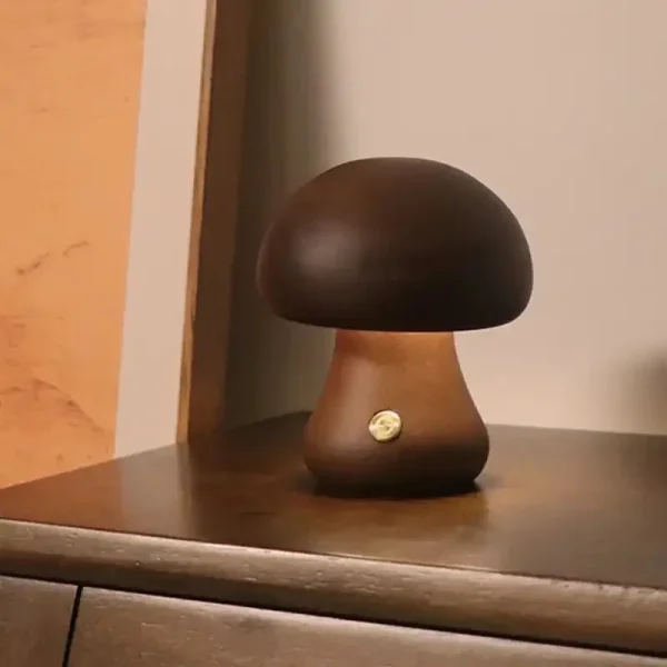 Ins Led Night Light With Touch Switch Wooden Cute Mushroom Bedside Table Lamp For Bedroom Childrens 2