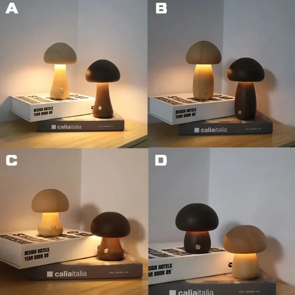 Ins Led Night Light With Touch Switch Wooden Cute Mushroom Bedside Table Lamp For Bedroom Childrens 3