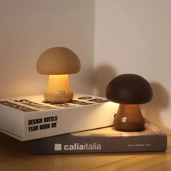 Ins Led Night Light With Touch Switch Wooden Cute Mushroom Bedside Table Lamp For Bedroom Childrens 4