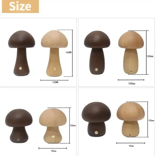 Ins Led Night Light With Touch Switch Wooden Cute Mushroom Bedside Table Lamp For Bedroom Childrens 5