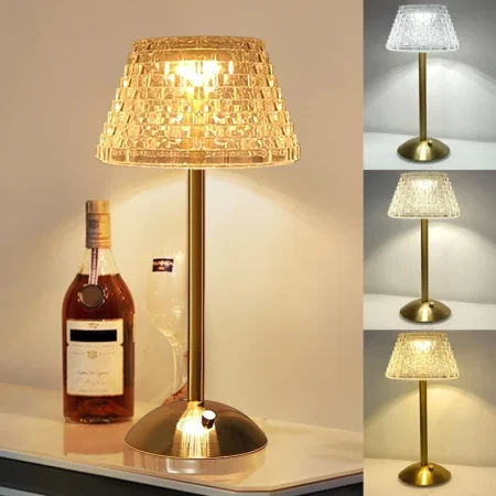 Nordic Crystal Table Lamp Touch Dimming Desk Lamp Usb Rechargeable Night Light Coffee Bar Hotel Bedroom