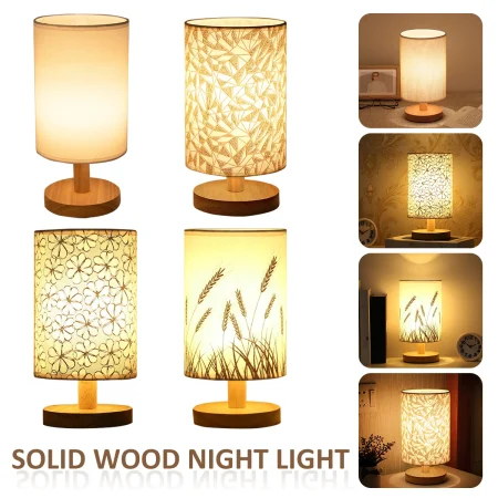 Kf S5246ca52f29e4f80b4705e3b44df5c68v Wooden Table Lamp Usb Powered Bedside Lamp Night Lights Bedroom Atmosphere Light With Cylinder Lamp Shade